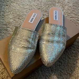 Steve Madden metallic silver slides size 9